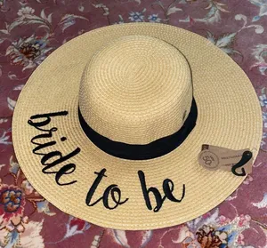 Bride to Be Floppy Beige Straw Hat Tan thumbnail 3