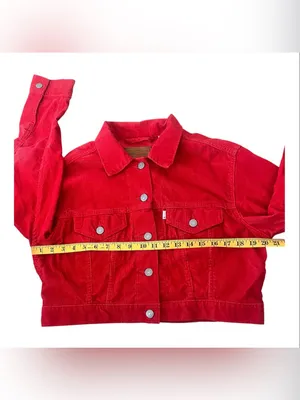 LEVI’S PREMIUM Red Corduroy Cropped Trucker Jacket - Medium White Tab thumbnail 3