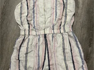 BeBop Striped Sleeveless Romper in Pink, Blue & White thumbnail 3