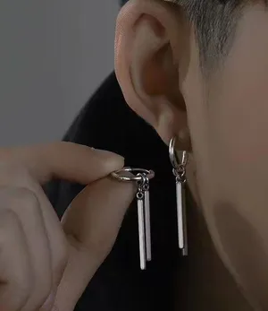 925 Silver Plated Dangle Drop Hoop Earrings for Men Women,Punk Hip Hop Earrings thumbnail 3
