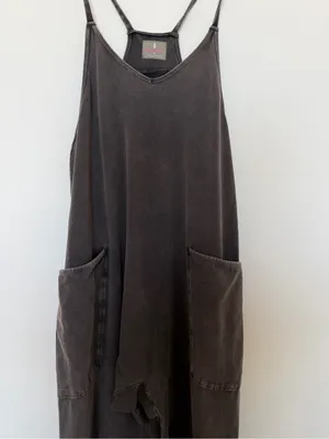 Free People Washed Black Spaghetti-Strap Jumpsuit thumbnail 3