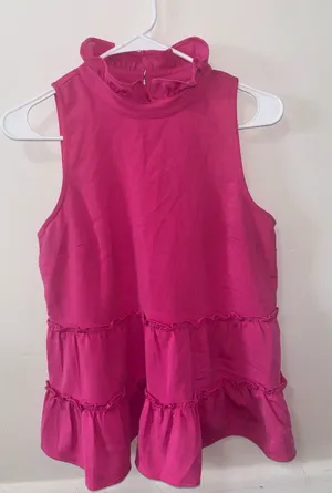 Women’s Sleeveless Ruffle Tiered Top - Fuchsia Pink thumbnail 1