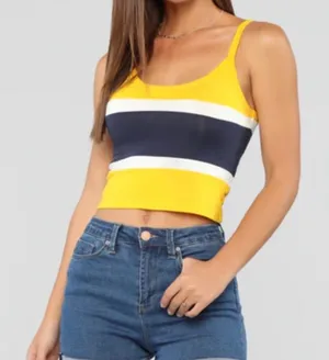 Rue 21 Yellow & Navy Blue Striped Cropped Tank Top thumbnail 1