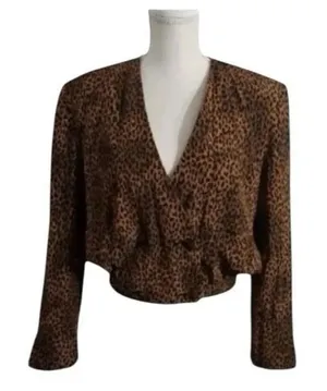 Jones New York Women Orange Black Leopard Jacket Size 6 Double Breasted Cropped thumbnail 1