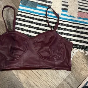Future Collective Strappy Tiny Crop‎ Top Women's Size S Berry Faux Leather thumbnail 2