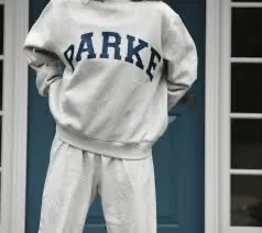 Parke Heather Grey Crewneck Sweatshirt Navy Logo L/XL thumbnail 2