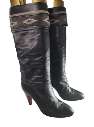 Vintage 90s black leather Pollini Knee high Boots sz 38.5 /7.5 thumbnail 1