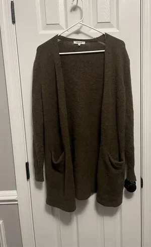 Madewell Ryder Cardigan Sweater Dark Olive/Army Green in color XS but oversized thumbnail 1