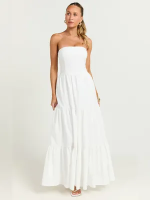 SHOWPO Trish Strapless Tiered Maxi Dress In White thumbnail 4