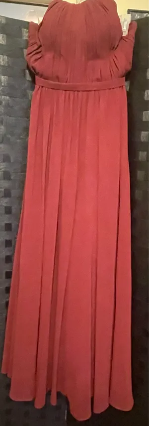 Kleinfeld sangria red Dress Halter Pleated Long Formal Read Preowned Size 6 thumbnail 15