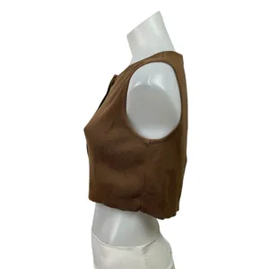 Brandy Melville Brown Sleeveless Ribbed Knit Button Down Vest Crop Top Size S thumbnail 2
