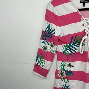 Y2K Juicy Couture Passion Pink/White Stripe Hibiscus Embroidered Dress Small thumbnail 5