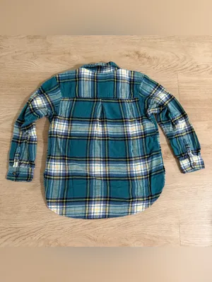 American Eagle Outfitters Teal Plaid Button-Down Flannel thumbnail 2