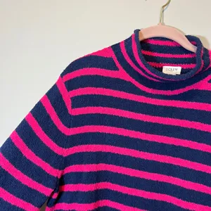J. Crew‎ Women's Pink Navy Striped Cozy Roll Neck Sweater Cotton Blend Medium thumbnail 4