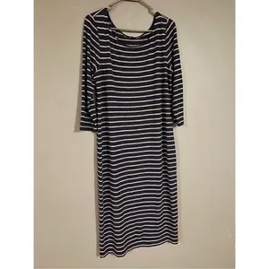 Gap Navy White Long Sleeve Knit MIDI Dress Size Large thumbnail 2