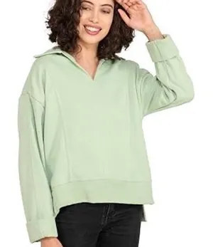 Pilcro Pullover Sweatshirt Women S Green V Neck Collar‎ Fleece Anthropologie thumbnail 1