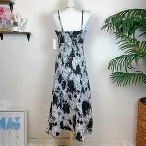 Moon River Corset Style Denim Boho Summer Midi Dress in Black & White Small thumbnail 7