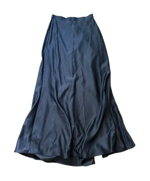 Tadashi Shoji Maxi Skirt Womens 8 Navy Blue Satin A Line Zip Up Formal Evening thumbnail 1