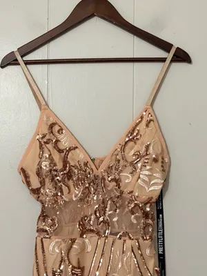PrettyLittleThing Rose Gold Sequin Sheer Panel Bodycon Mini Dress Size 4 NWT thumbnail 2