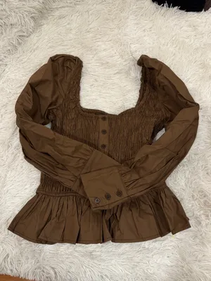 Peppermayo Joyce Long Sleeve Cotton Shirred Top - Chocolate thumbnail 5