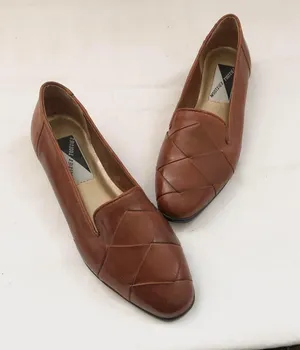 Mootsies Tootsies Vintage Brown genuine leather woven braided loafers flats almond toe preppy retro academia office siren core-Size 6 thumbnail 3