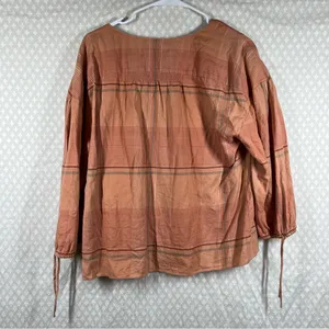 Madewell Peach Plaid Morningview Tie‎ Sleeve Top thumbnail 5