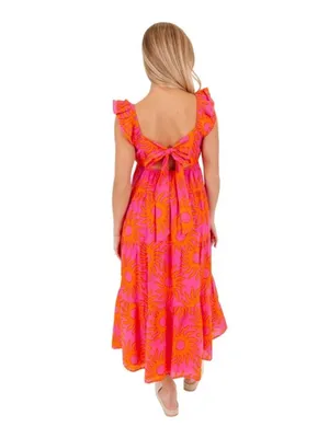 J. Marie Sun Print Tiered Midi Dress NWT Pink Orange Ruffle Summer Dress Size L thumbnail 10