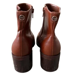 Nine West Cognac Brown Square Toe Block Heel Ankle Boots Womens 7.5M thumbnail 4