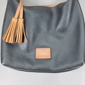 Dooney & Bourke Black Tan Pebbled Leather Patterson Paige Shoulder Hobo‎ Bag thumbnail 2