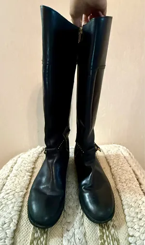 Sperry Top-Sider Black Leather Tall Riding Boots Gold Studded Size 10M thumbnail 6