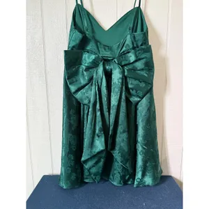 Allison + Kelly Emerald Green Satin Jacquard Floral Bow Back Mini Dress Medium thumbnail 4
