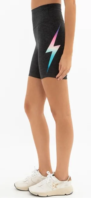 AVIATOR NATION 6” Rainbow Pink High Rise Bolt Graphic Bike Shorts thumbnail 1