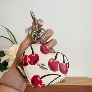 NWT Coach Heart Coin Pouch Bag Charm With‎ Cherry Print thumbnail 2