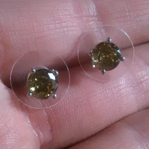 Peridot Color Simulated Diamond Sterling Silver Stud Earrings thumbnail 5