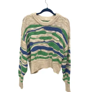 Aerie Wavy Stripe Sweater Womens S Green Blue Cream Chunky Knit Wool Blend Boho thumbnail 3