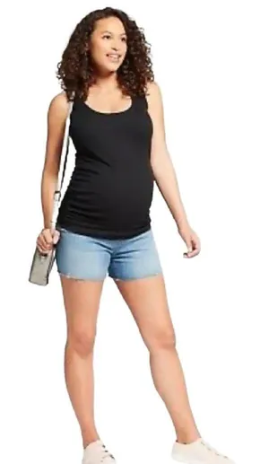 Isabel Maternity Maternity Crossover Panel Midi Jean Shorts by Ingrid & Isabel thumbnail 4