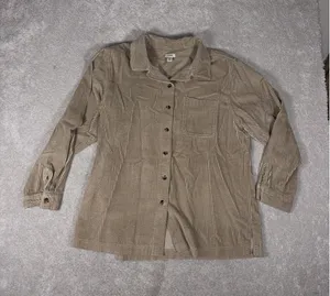 LL Bean Shirt Womens Large Tan Comfort Corduroy‎ Relaxed Button Up Long Sleeve thumbnail 1