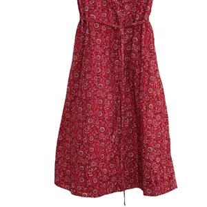 Loft Red‎ Bandana Floral Paisley Midi Dress Adjustable Straps Tie Waist Sleeveless thumbnail 3
