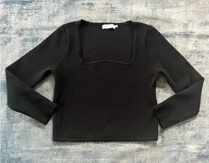 ASTR The Label Black Scallop Trim Ribbed Knit Long Sleeve Top XL thumbnail 1