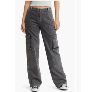 NWOT PTCL High Waist Wide Leg Cargo Jeans in Black Wash SZ-23 thumbnail 2
