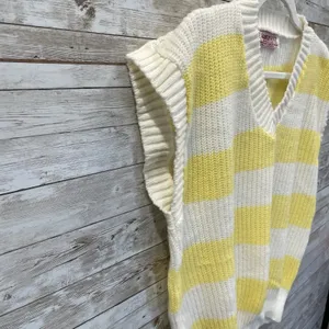 Vtg 90's Janenits Womens M Vest Sweater Striped Yellow & White V-Neck Preppy USA thumbnail 2