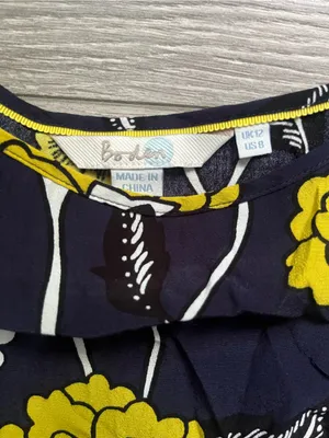 Boden Navy Yellow 3/4 Sleeve Floral Viscose Blouse Career Work Professional 8 thumbnail 4