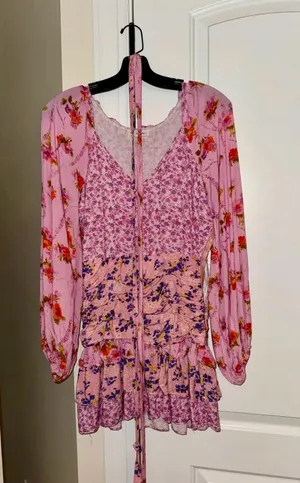 Coquette Floral Tie Long Sleeve Mini Dress thumbnail 1
