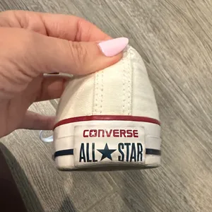 Classic Low-Top Converse Sneakers in Off-White with Red & Navy Trim thumbnail 2