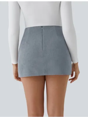 HALARA High Waisted 2in1 A Line Corduroy Casual Skort in Blue Flower Gray thumbnail 2