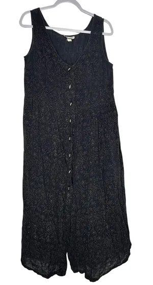 Sand Dollars Black Gold Glitter Floral Gauze Sleeveless Midi Dress Toggle Button thumbnail 1