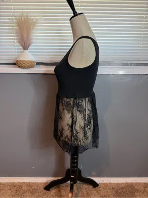 Black Lace Peplum Tank Top Fairy Grunge Coquette Goth Balletcore Y2K thumbnail 4