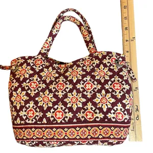 VERA BRADLEY Small Handbag Purse Brown/Beige/Red Print Quilted Cotton thumbnail 9