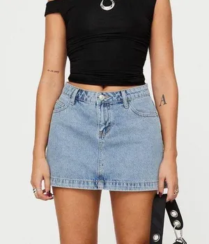 Princess Polly Lightwash Denim Skirt thumbnail 1