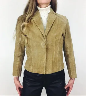 Vintage Genuine Suede Jacket in Tan | Size S thumbnail 8